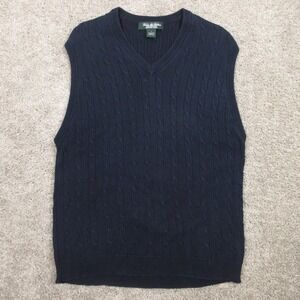 Brooks Brothers Sweater Mens Large Navy Blue Country Club Vest Cable Knit Preppy